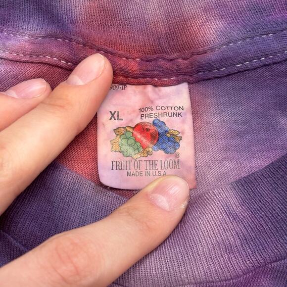 Vintage 80s Fruit of The Loom Tie Dye Mens L Single Stitch T-Shirt Pocket Tee - Picture 3 of 7